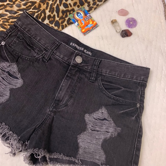 Express Pants - Express • Black Distressed Denim Shorts